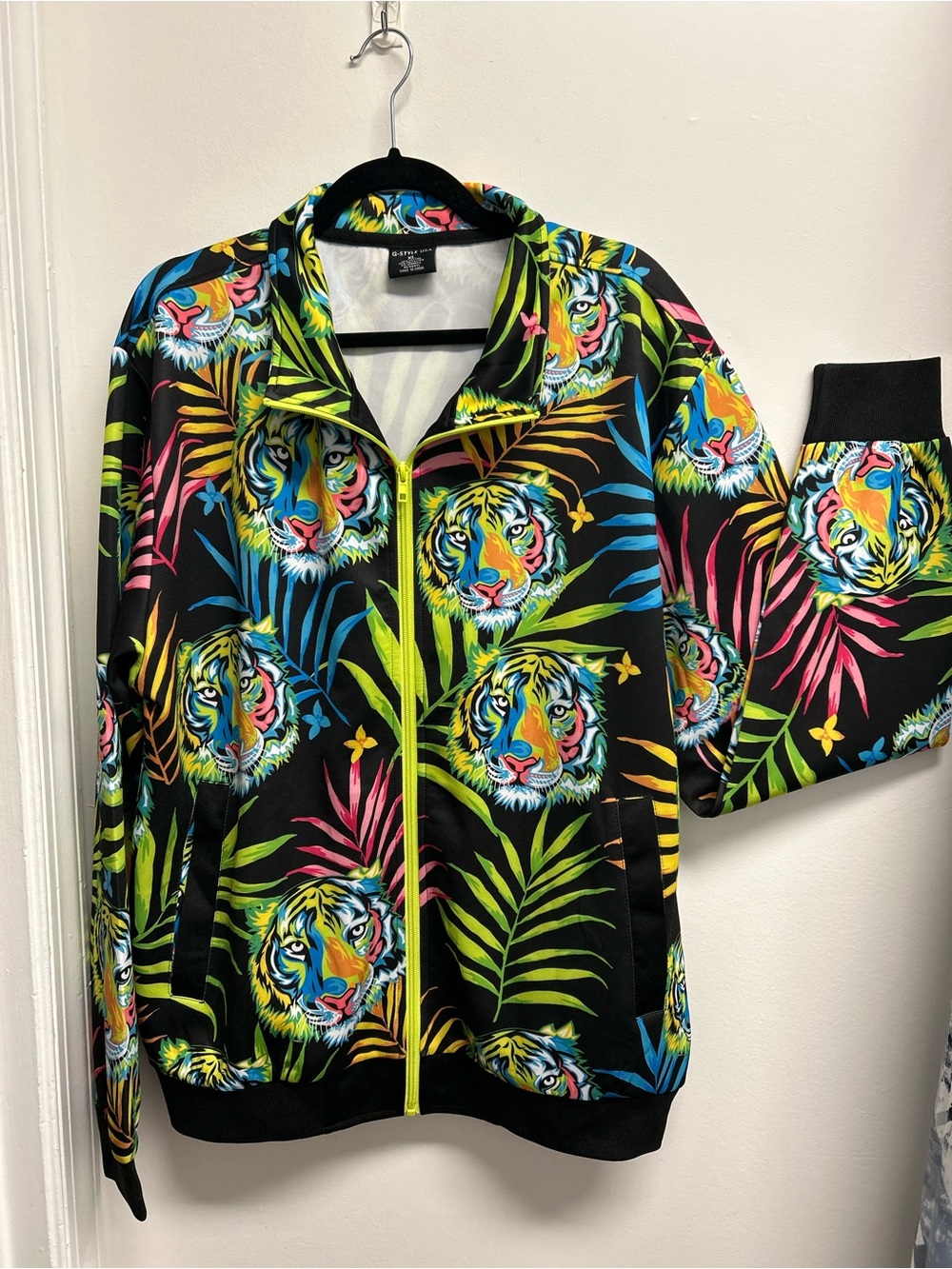 G-Style USA Men's Neon Psychedelic Jungle Tiger Print Bomber Jacket